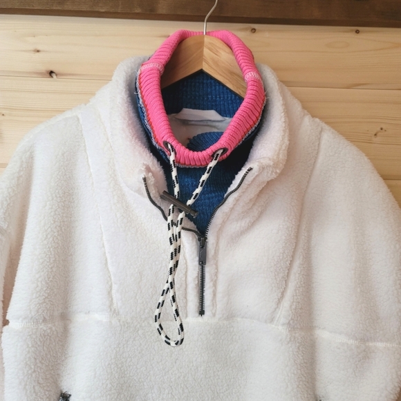Free People Movement,  Over The Rainbow Fleece, Ivory/Blue/Pink, Size XS - Picture 4 of 12
